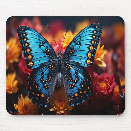 Blauer Schmetterling mit schwarzen Orangenspitzen Mousepad (Vorne)