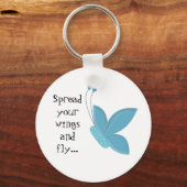Blauer Schmetterling mit Sprichwort Schlüsselanhänger (Vorderseite)