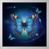 Blauer Schmetterling mit Sternen und Planeten ... Poster (Vorne)