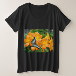 Blauer Schmetterling mit tropischem Rhododendron-T Große Größe T-Shirt