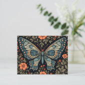 Blauer Schmetterling Orange Blumen Postkarte (Stehend Vorderseite)