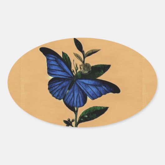 Blauer Schmetterling Ovaler Aufkleber (Vorderseite)