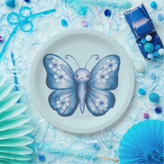 Blauer Schmetterling Pappteller (Party)