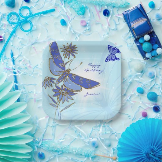 Blauer Schmetterling Pappteller (Party)