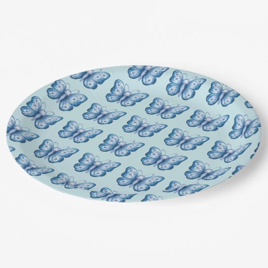Blauer Schmetterling Pappteller (Schrägansicht)