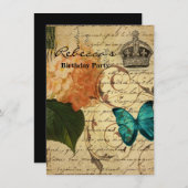 blauer Schmetterling Paris scripts französisches Einladung (Vorne/Hinten)