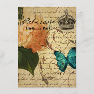 blauer Schmetterling Paris scripts französisches Einladung
