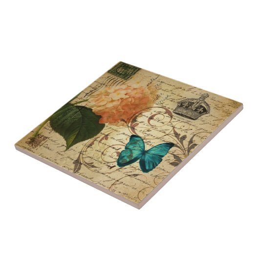 blauer Schmetterling Paris scripts französisches Fliese (Seite)