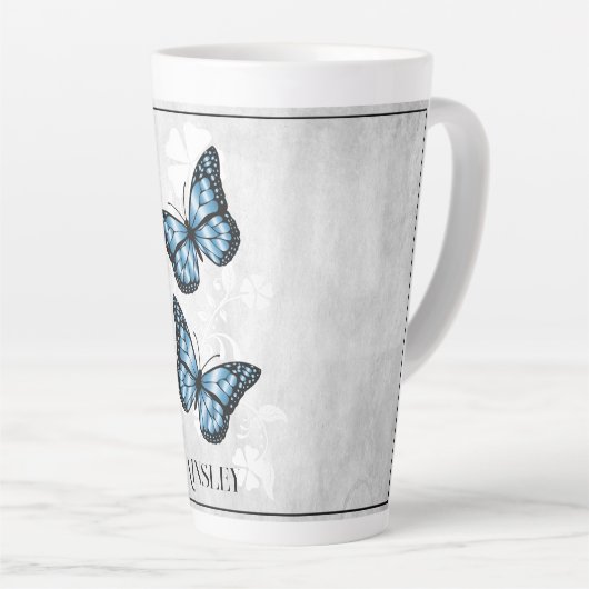 Blauer Schmetterling Personalisiert Latte Tasse (Rechte Ecke)