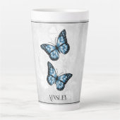 Blauer Schmetterling Personalisiert Latte Tasse (Vorderseite)