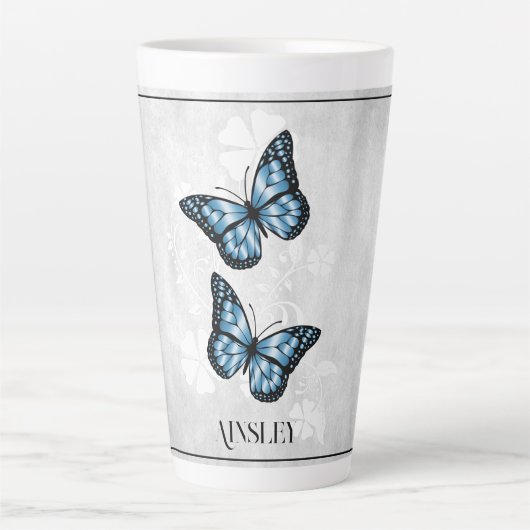 Blauer Schmetterling Personalisiert Latte Tasse (Vorderseite)