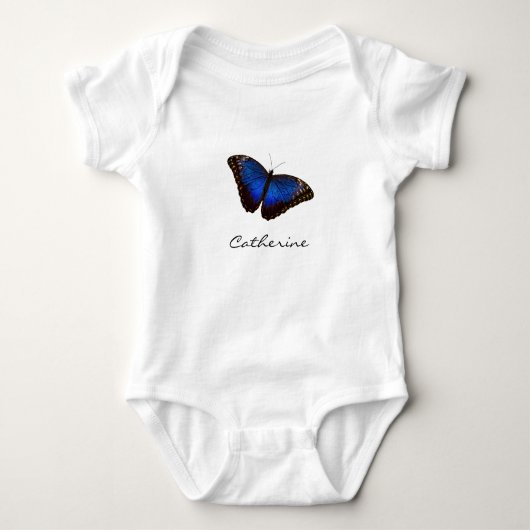 Blauer Schmetterling Personalisiert mit Name Baby Strampler (Vorderseite)