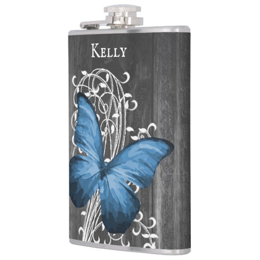 Blauer Schmetterling Personalisierter Kolben Flachmann (Links)