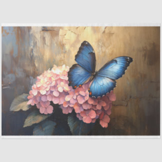 Blauer Schmetterling Pink Blüten Dekoupage Seidenpapier