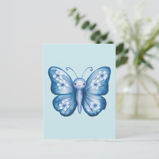 Blauer Schmetterling Postkarte (Stehend Vorderseite)