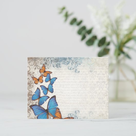Blauer Schmetterling Postkarte (Stehend Vorderseite)