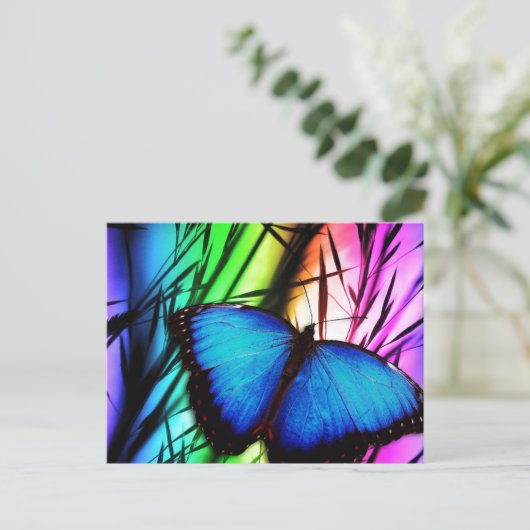 Blauer Schmetterling Postkarte (Stehend Vorderseite)
