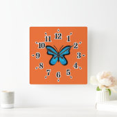 Blauer Schmetterling Quadratische Wanduhr (Zuhause)
