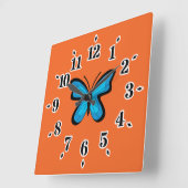 Blauer Schmetterling Quadratische Wanduhr (Winkel)
