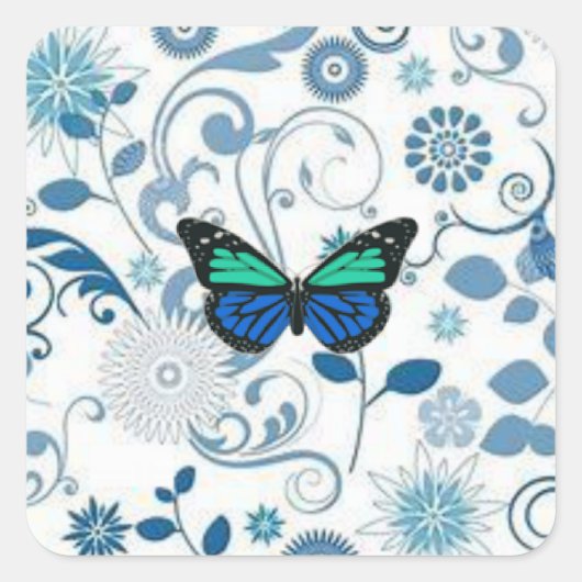 Blauer Schmetterling Quadratischer Aufkleber (Vorderseite)