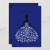 Blauer Schmetterling Quinceanera Ball Einladung (Vorne/Hinten)