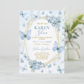 Blauer Schmetterling Quinceanera Einladung (Stehend Vorderseite)
