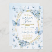 Blauer Schmetterling Quinceanera Einladung (Vorne/Hinten)