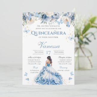 Blauer Schmetterling Quinceanera Einladung