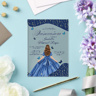 Blauer Schmetterling Quinceañera-Kleid Sternennach Acryleinladungen