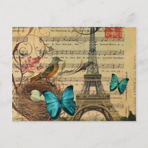 Blauer Schmetterling Robin Voice nest Paris Eiffel Postkarte
