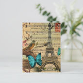 Blauer Schmetterling Robin Voice nest Paris Eiffel Postkarte (Stehend Vorderseite)