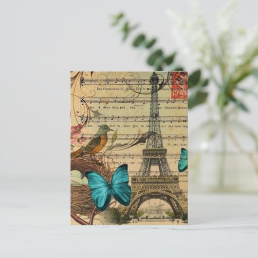 Blauer Schmetterling Robin Voice nest Paris Eiffel Postkarte (Stehend Vorderseite)