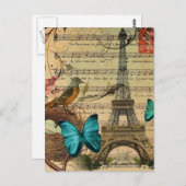 Blauer Schmetterling Robin Voice nest Paris Eiffel Postkarte (Vorne/Hinten)