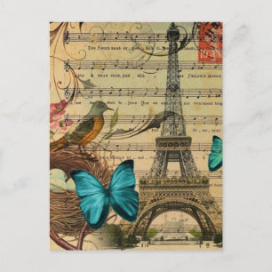 Blauer Schmetterling Robin Voice nest Paris Eiffel Postkarte