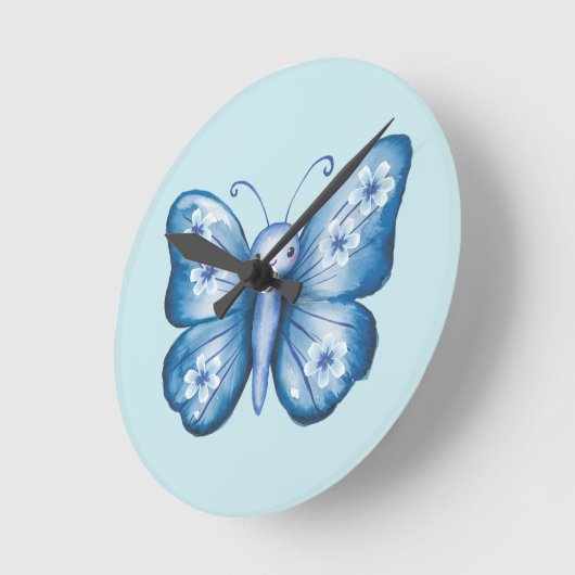 Blauer Schmetterling Runde Wanduhr (Winkel)