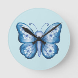 Blauer Schmetterling Runde Wanduhr