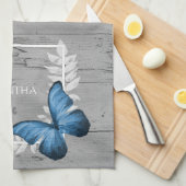 Blauer Schmetterling Rustikal Geschirrtuch (Viertel Falte)