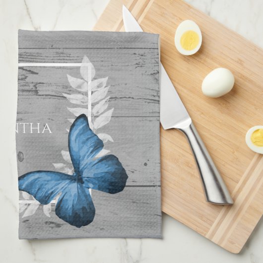 Blauer Schmetterling Rustikal Geschirrtuch (Viertel Falte)