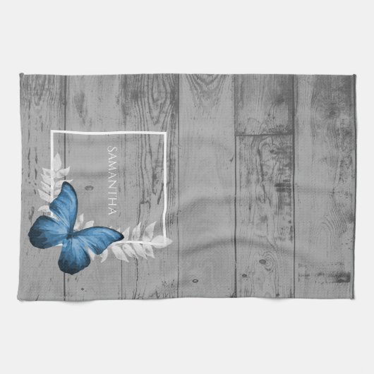 Blauer Schmetterling Rustikal Geschirrtuch (Horizontal)