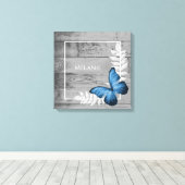 Blauer Schmetterling Rustikal Leinwanddruck (Insitu (Holzboden))