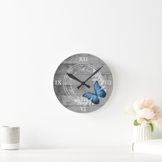 Blauer Schmetterling Rustikale Acrylwand Uhr (Zuhause)