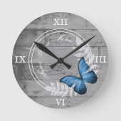 Blauer Schmetterling Rustikale Acrylwand Uhr (Vorderseite)