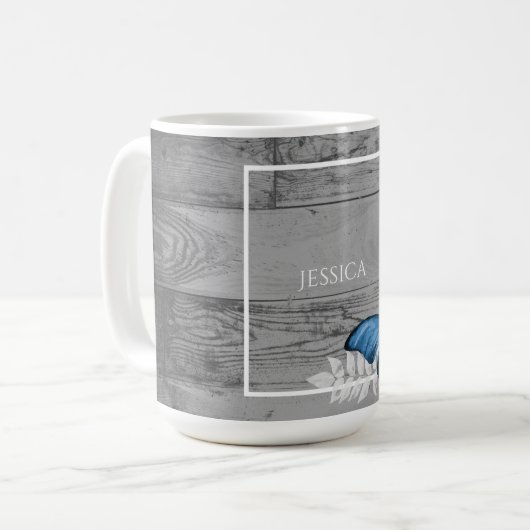 Blauer Schmetterling Rustikale Personalisierte Kaf Kaffeetasse (Vorderseite Links)