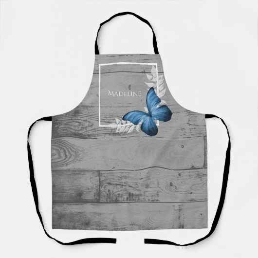 Blauer Schmetterling Rustikale Personalisierte Sch Schürze (Vorderseite)