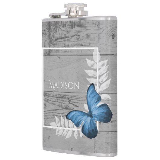 Blauer Schmetterling Rustikaler Kolben Flachmann (Links)