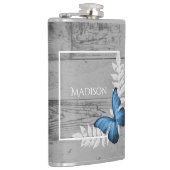 Blauer Schmetterling Rustikaler Kolben Flachmann (Rechts)