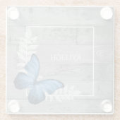 Blauer Schmetterling Rustikaler Personalisierter U Glasuntersetzer (Rückseite)