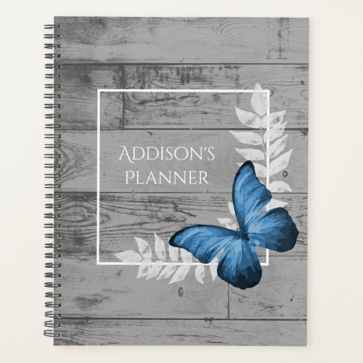 Blauer Schmetterling Rustikaler Planet Planer (Vorderseite)