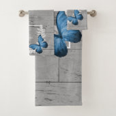 Blauer Schmetterling Rustikales Personalisiertes B Badhandtuch Set (Insitu)