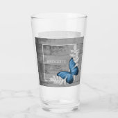 Blauer Schmetterling Rustikales Personalisiertes G Glas (Rückseite)
